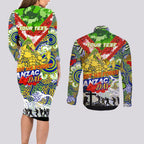 Personalised Eels ANZAC Day Couples Matching Long Sleeve Bodycon Dress and Long Sleeve Button Shirt Aboriginal Rising Sun