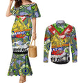 Personalised Eels ANZAC Day Couples Matching Mermaid Dress and Long Sleeve Button Shirt Aboriginal Rising Sun