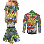 Personalised Eels ANZAC Day Couples Matching Mermaid Dress and Long Sleeve Button Shirt Aboriginal Rising Sun