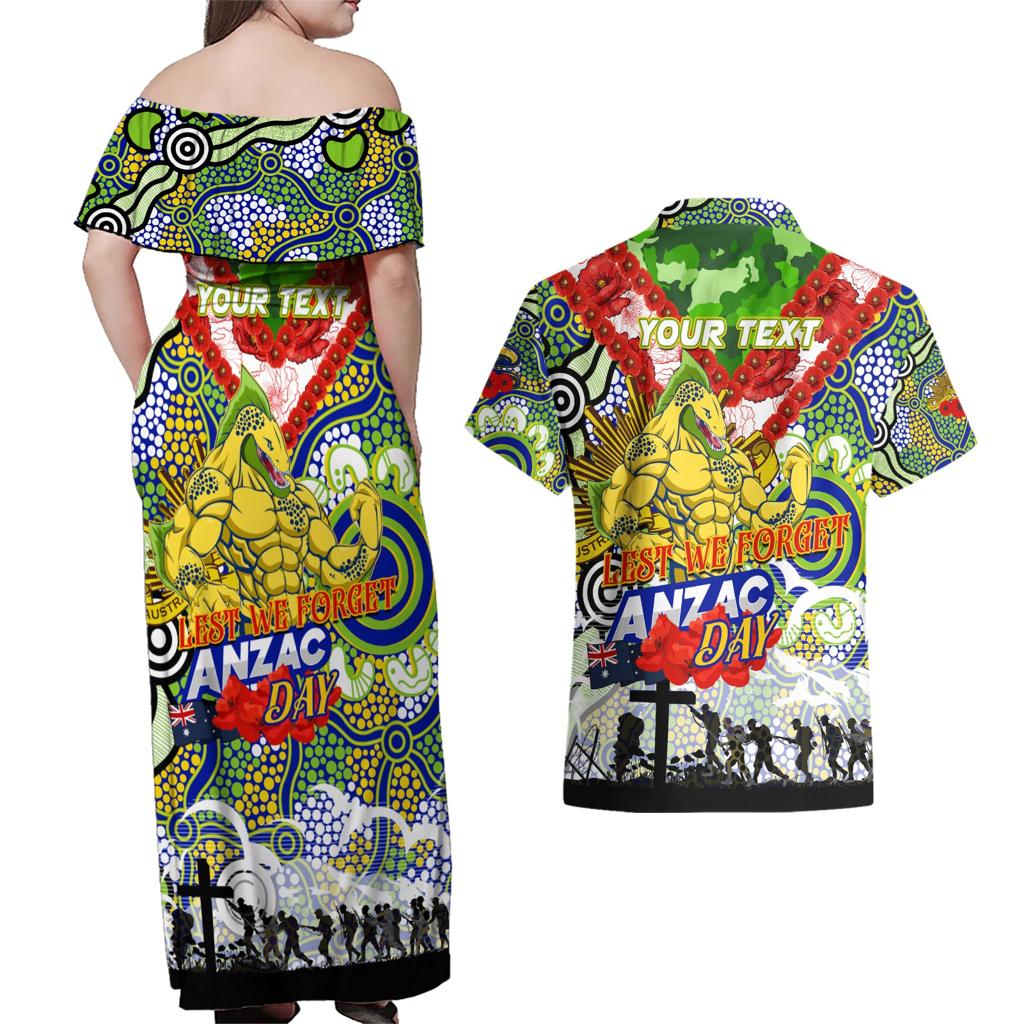 Personalised Eels ANZAC Day Couples Matching Off Shoulder Maxi Dress and Hawaiian Shirt Aboriginal Rising Sun