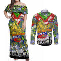 Personalised Eels ANZAC Day Couples Matching Off Shoulder Maxi Dress and Long Sleeve Button Shirt Aboriginal Rising Sun