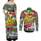 Personalised Eels ANZAC Day Couples Matching Off Shoulder Maxi Dress and Long Sleeve Button Shirt Aboriginal Rising Sun