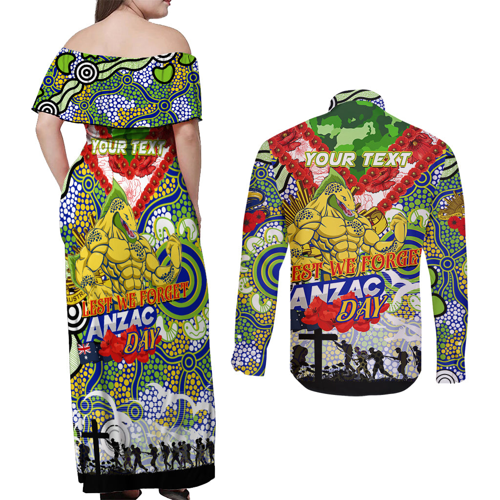 Personalised Eels ANZAC Day Couples Matching Off Shoulder Maxi Dress and Long Sleeve Button Shirt Aboriginal Rising Sun