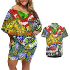 Personalised Eels ANZAC Day Couples Matching Off Shoulder Short Dress and Hawaiian Shirt Aboriginal Rising Sun
