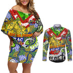 Personalised Eels ANZAC Day Couples Matching Off Shoulder Short Dress and Long Sleeve Button Shirt Aboriginal Rising Sun