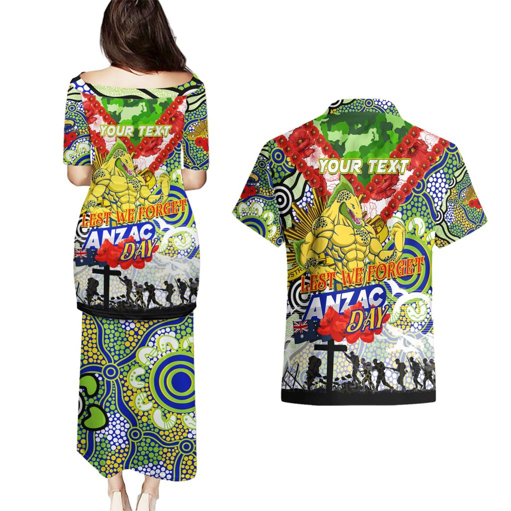 Personalised Eels ANZAC Day Couples Matching Puletasi and Hawaiian Shirt Aboriginal Rising Sun