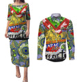 Personalised Eels ANZAC Day Couples Matching Puletasi and Long Sleeve Button Shirt Aboriginal Rising Sun