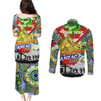 Personalised Eels ANZAC Day Couples Matching Puletasi and Long Sleeve Button Shirt Aboriginal Rising Sun