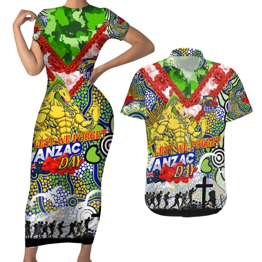 Personalised Eels ANZAC Day Couples Matching Short Sleeve Bodycon Dress and Hawaiian Shirt Aboriginal Rising Sun