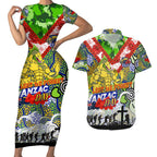 Personalised Eels ANZAC Day Couples Matching Short Sleeve Bodycon Dress and Hawaiian Shirt Aboriginal Rising Sun