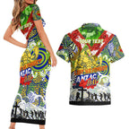Personalised Eels ANZAC Day Couples Matching Short Sleeve Bodycon Dress and Hawaiian Shirt Aboriginal Rising Sun