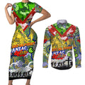 Personalised Eels ANZAC Day Couples Matching Short Sleeve Bodycon Dress and Long Sleeve Button Shirt Aboriginal Rising Sun