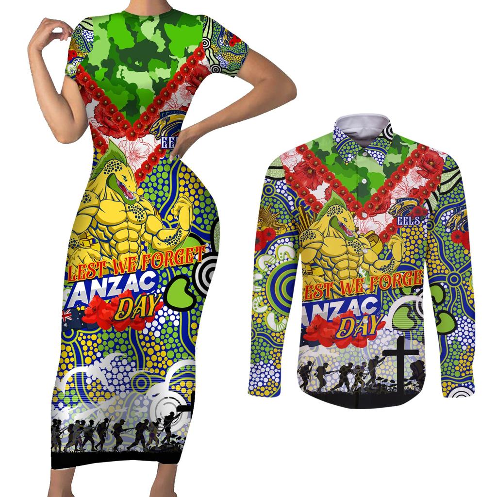 Personalised Eels ANZAC Day Couples Matching Short Sleeve Bodycon Dress and Long Sleeve Button Shirt Aboriginal Rising Sun