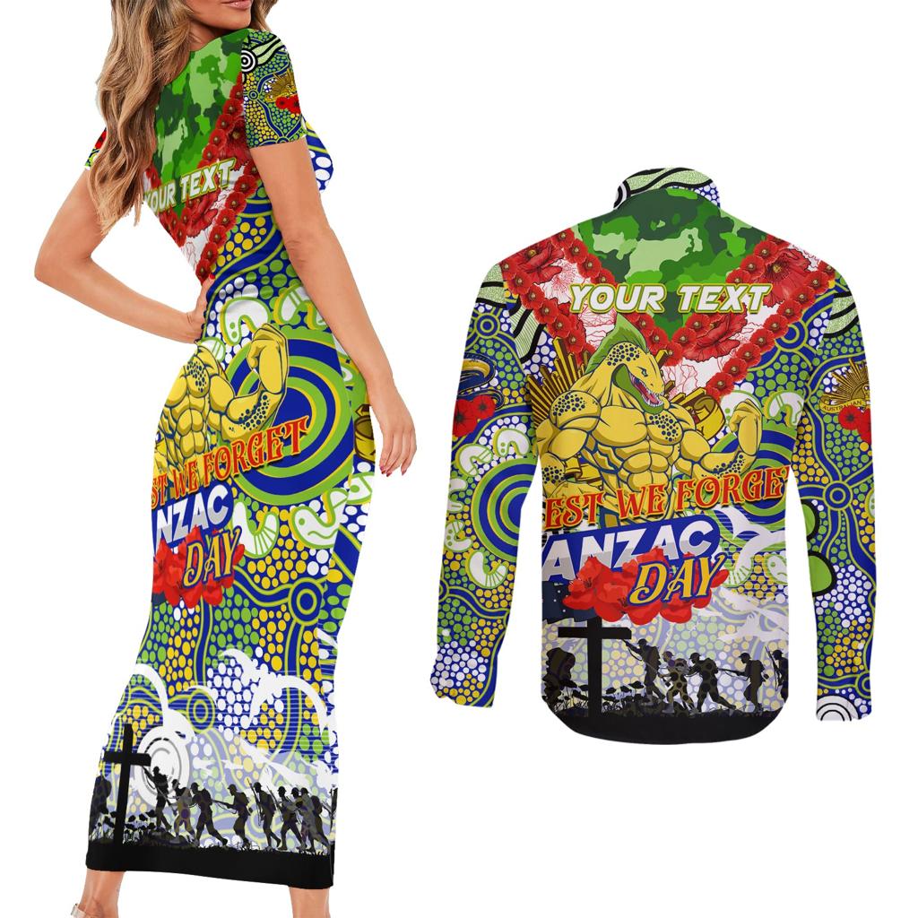 Personalised Eels ANZAC Day Couples Matching Short Sleeve Bodycon Dress and Long Sleeve Button Shirt Aboriginal Rising Sun