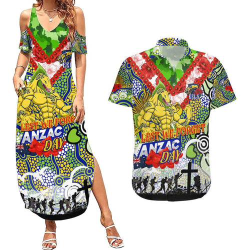 Personalised Eels ANZAC Day Couples Matching Summer Maxi Dress and Hawaiian Shirt Aboriginal Rising Sun