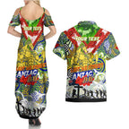 Personalised Eels ANZAC Day Couples Matching Summer Maxi Dress and Hawaiian Shirt Aboriginal Rising Sun