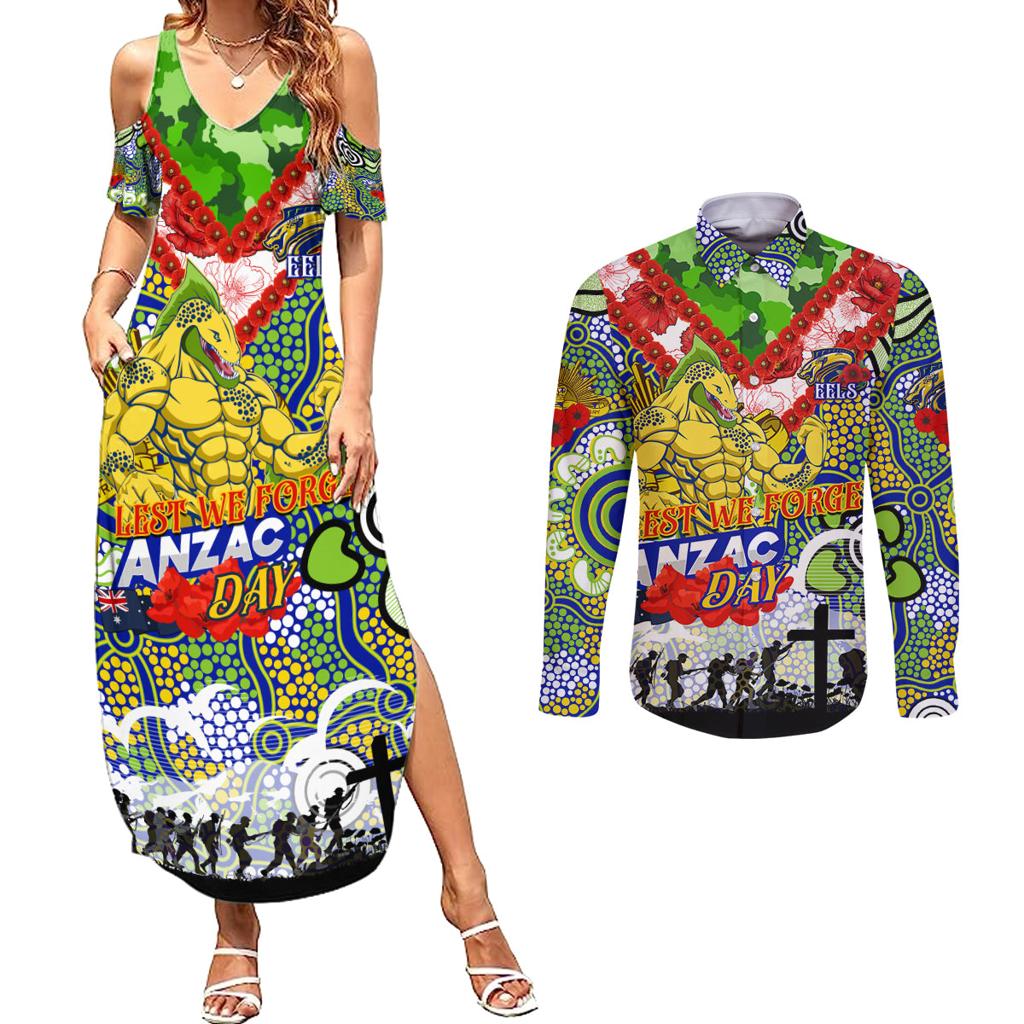 Personalised Eels ANZAC Day Couples Matching Summer Maxi Dress and Long Sleeve Button Shirt Aboriginal Rising Sun