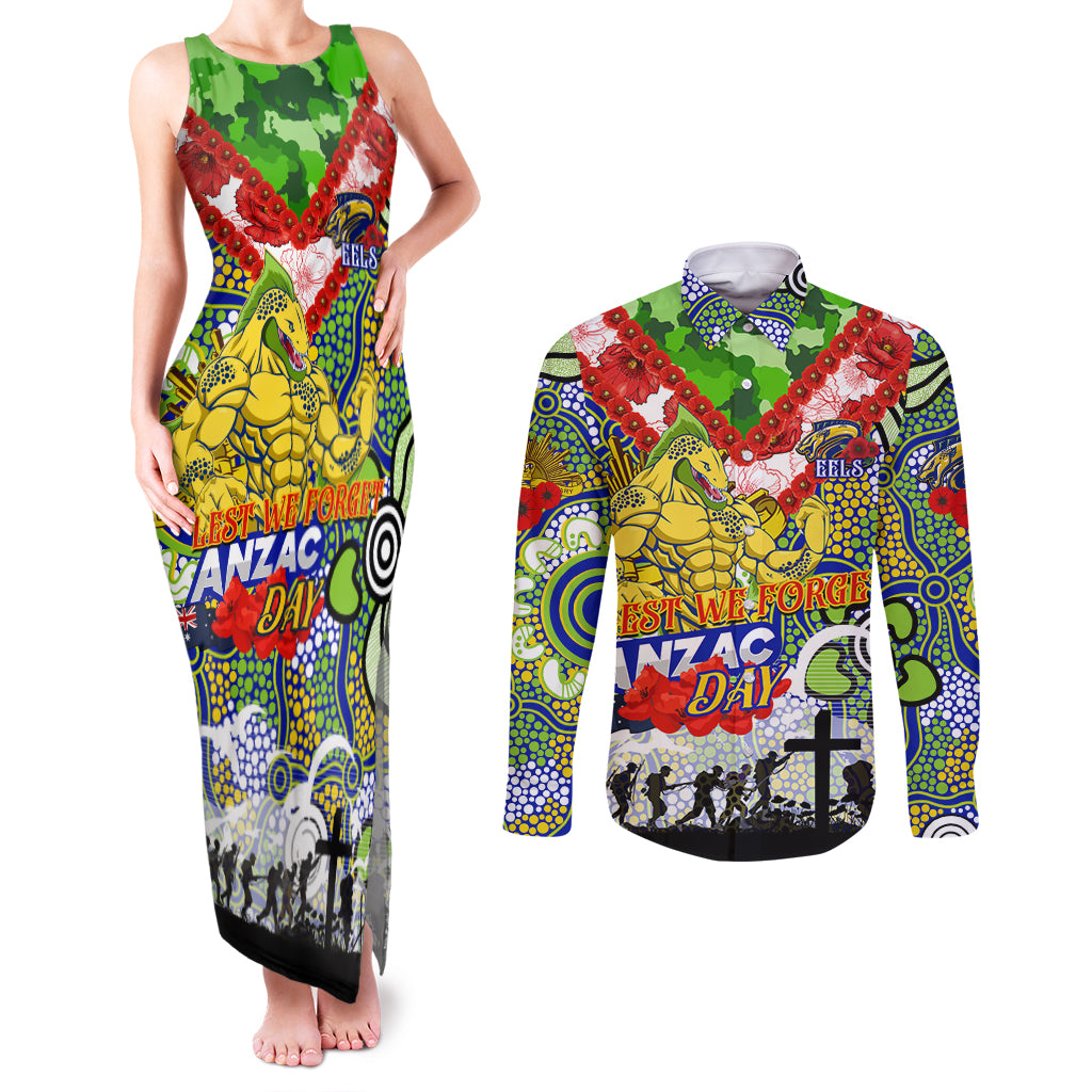Personalised Eels ANZAC Day Couples Matching Tank Maxi Dress and Long Sleeve Button Shirt Aboriginal Rising Sun