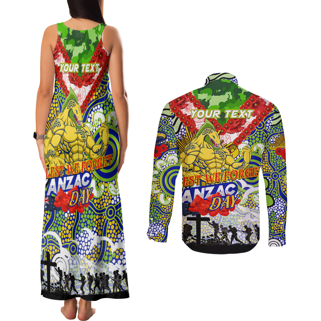 Personalised Eels ANZAC Day Couples Matching Tank Maxi Dress and Long Sleeve Button Shirt Aboriginal Rising Sun