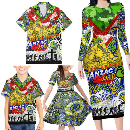 Personalised Eels ANZAC Day Family Matching Long Sleeve Bodycon Dress and Hawaiian Shirt Aboriginal Rising Sun