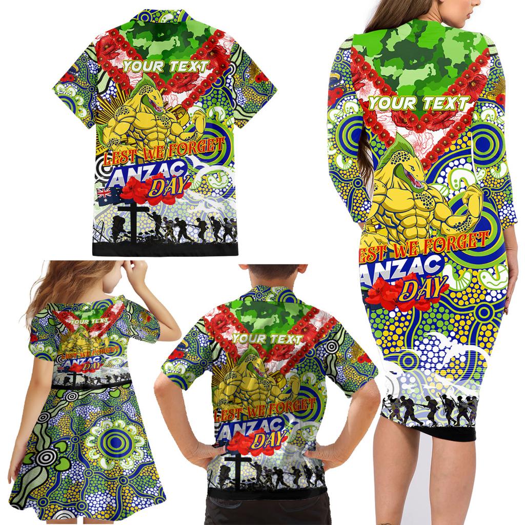 Personalised Eels ANZAC Day Family Matching Long Sleeve Bodycon Dress and Hawaiian Shirt Aboriginal Rising Sun
