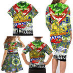 Personalised Eels ANZAC Day Family Matching Long Sleeve Bodycon Dress and Hawaiian Shirt Aboriginal Rising Sun