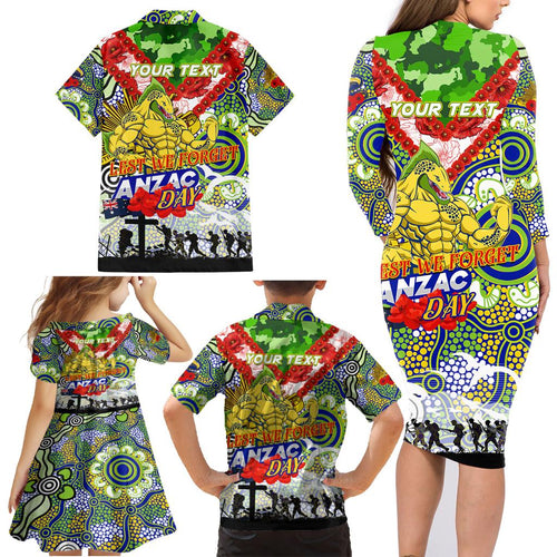Personalised Eels ANZAC Day Family Matching Long Sleeve Bodycon Dress and Hawaiian Shirt Aboriginal Rising Sun