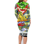 Personalised Eels ANZAC Day Family Matching Long Sleeve Bodycon Dress and Hawaiian Shirt Aboriginal Rising Sun