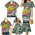 Personalised Eels ANZAC Day Family Matching Mermaid Dress and Hawaiian Shirt Aboriginal Rising Sun