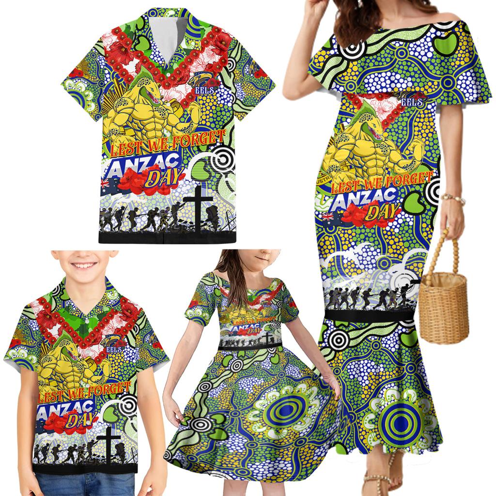 Personalised Eels ANZAC Day Family Matching Mermaid Dress and Hawaiian Shirt Aboriginal Rising Sun