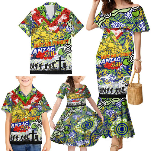 Personalised Eels ANZAC Day Family Matching Mermaid Dress and Hawaiian Shirt Aboriginal Rising Sun