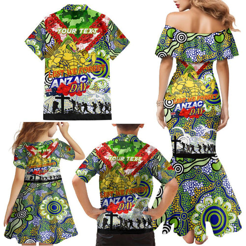 Personalised Eels ANZAC Day Family Matching Mermaid Dress and Hawaiian Shirt Aboriginal Rising Sun