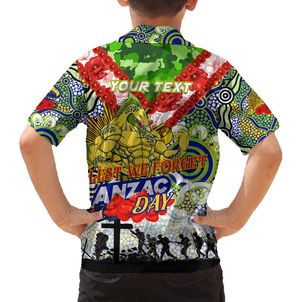 Personalised Eels ANZAC Day Family Matching Off The Shoulder Long Sleeve Dress and Hawaiian Shirt Aboriginal Rising Sun