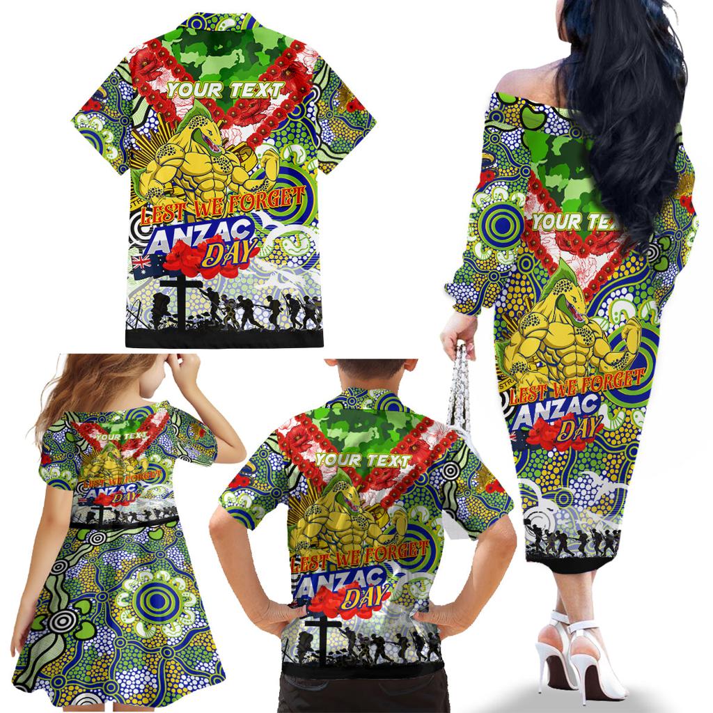 Personalised Eels ANZAC Day Family Matching Off The Shoulder Long Sleeve Dress and Hawaiian Shirt Aboriginal Rising Sun