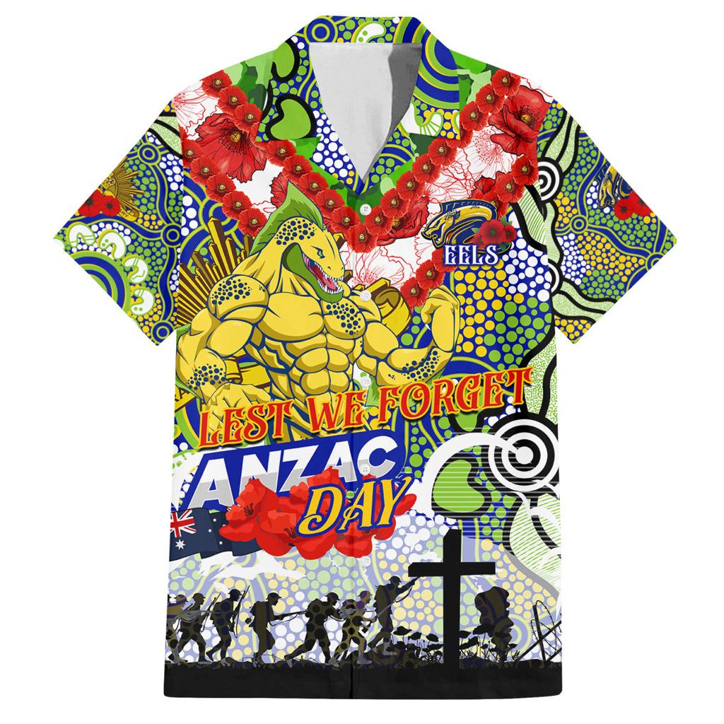 Personalised Eels ANZAC Day Family Matching Off The Shoulder Long Sleeve Dress and Hawaiian Shirt Aboriginal Rising Sun