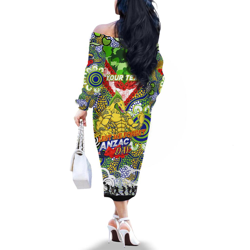 Personalised Eels ANZAC Day Family Matching Off The Shoulder Long Sleeve Dress and Hawaiian Shirt Aboriginal Rising Sun