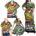 Personalised Eels ANZAC Day Family Matching Off Shoulder Maxi Dress and Hawaiian Shirt Aboriginal Rising Sun