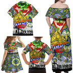 Personalised Eels ANZAC Day Family Matching Off Shoulder Maxi Dress and Hawaiian Shirt Aboriginal Rising Sun