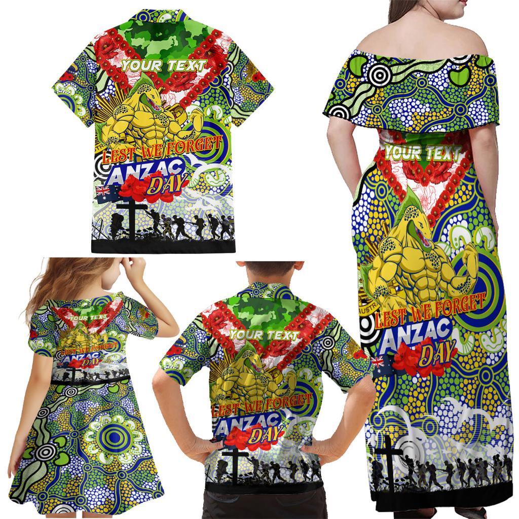 Personalised Eels ANZAC Day Family Matching Off Shoulder Maxi Dress and Hawaiian Shirt Aboriginal Rising Sun