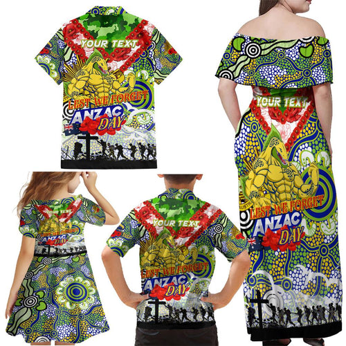 Personalised Eels ANZAC Day Family Matching Off Shoulder Maxi Dress and Hawaiian Shirt Aboriginal Rising Sun