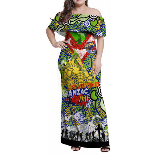 Personalised Eels ANZAC Day Family Matching Off Shoulder Maxi Dress and Hawaiian Shirt Aboriginal Rising Sun