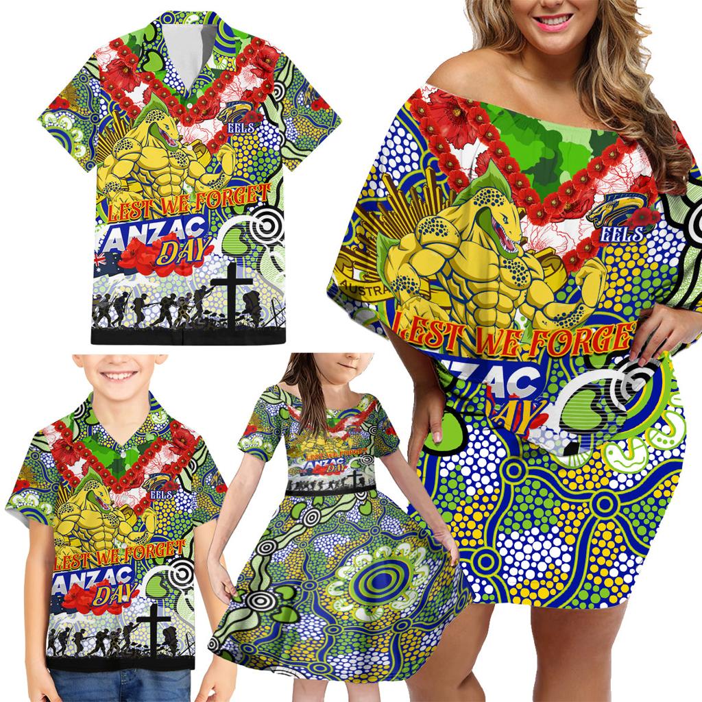 Personalised Eels ANZAC Day Family Matching Off Shoulder Short Dress and Hawaiian Shirt Aboriginal Rising Sun