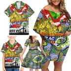 Personalised Eels ANZAC Day Family Matching Off Shoulder Short Dress and Hawaiian Shirt Aboriginal Rising Sun