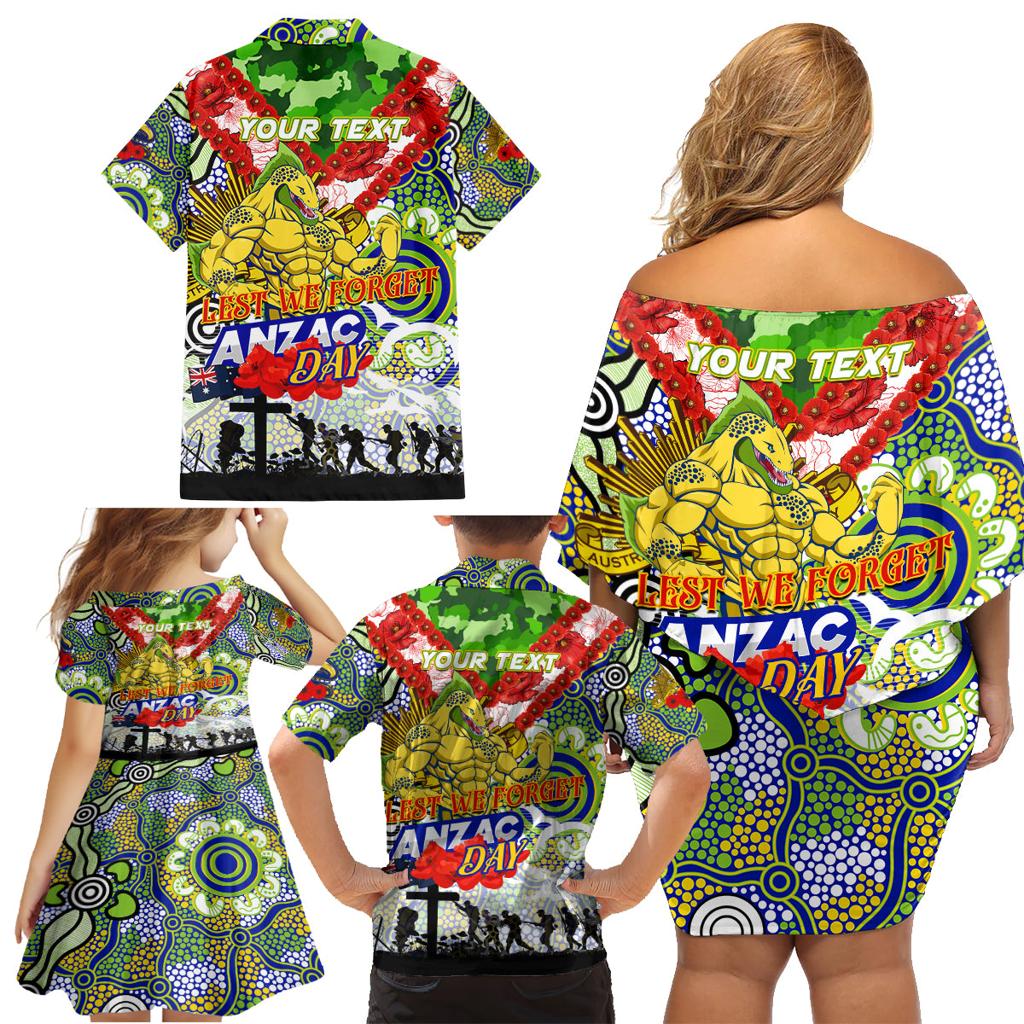 Personalised Eels ANZAC Day Family Matching Off Shoulder Short Dress and Hawaiian Shirt Aboriginal Rising Sun