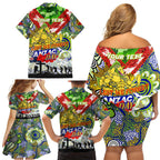 Personalised Eels ANZAC Day Family Matching Off Shoulder Short Dress and Hawaiian Shirt Aboriginal Rising Sun