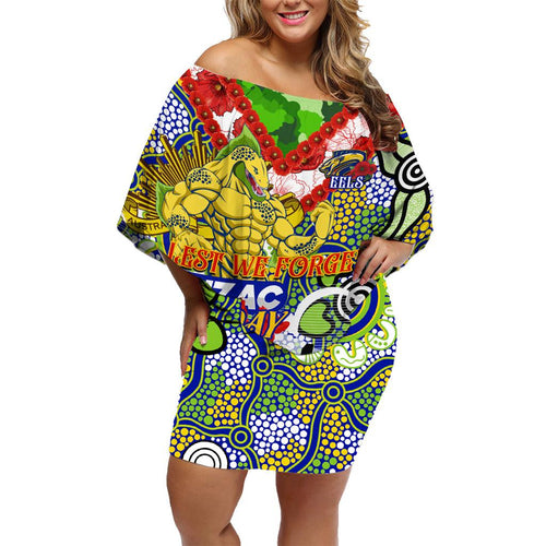 Personalised Eels ANZAC Day Family Matching Off Shoulder Short Dress and Hawaiian Shirt Aboriginal Rising Sun