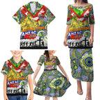 Personalised Eels ANZAC Day Family Matching Puletasi and Hawaiian Shirt Aboriginal Rising Sun