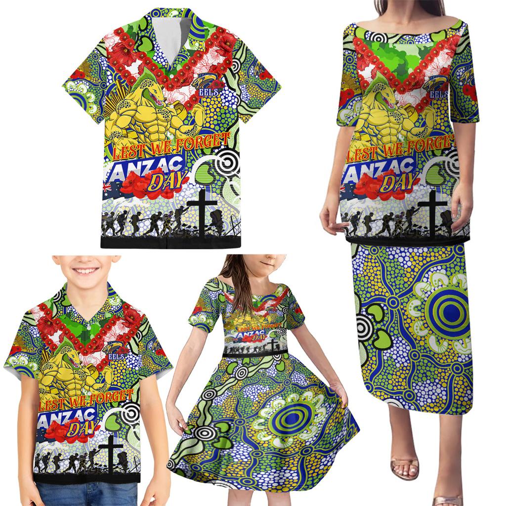 Personalised Eels ANZAC Day Family Matching Puletasi and Hawaiian Shirt Aboriginal Rising Sun