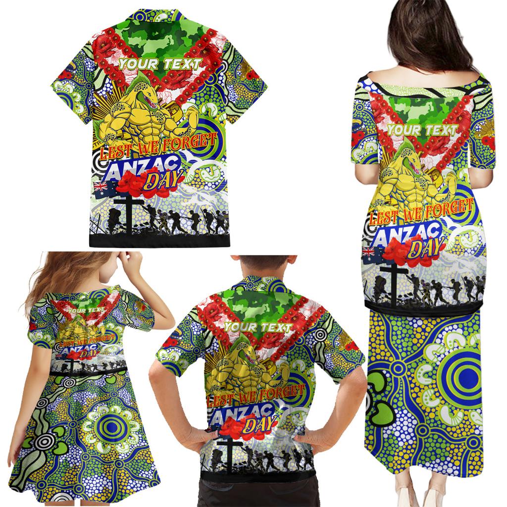 Personalised Eels ANZAC Day Family Matching Puletasi and Hawaiian Shirt Aboriginal Rising Sun