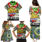 Personalised Eels ANZAC Day Family Matching Puletasi and Hawaiian Shirt Aboriginal Rising Sun